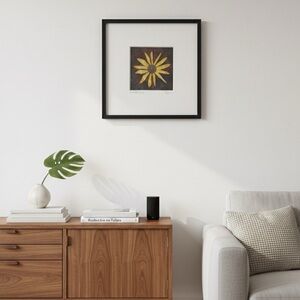 Original Pressed Flower Art “Rudbeckia On Tulips” By Ingra Draper Size 10x10x1